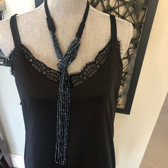 Black/Gunmetal Crystal W/Black Suede Lariat Statement Necklace-Boutique - Picture 3 of 8